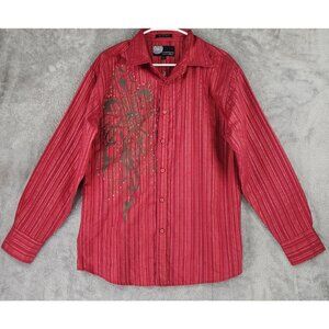 Lamasini Shirt Mens Large Red Striped Metallic Retro Button Up Long Sleeve